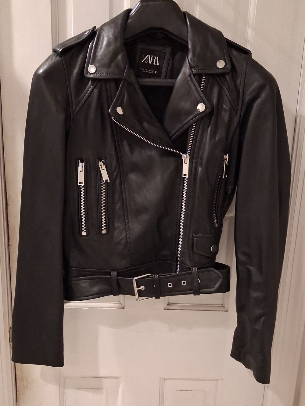 ZARA Black Sheep Leather Biker Jacket with Belt
